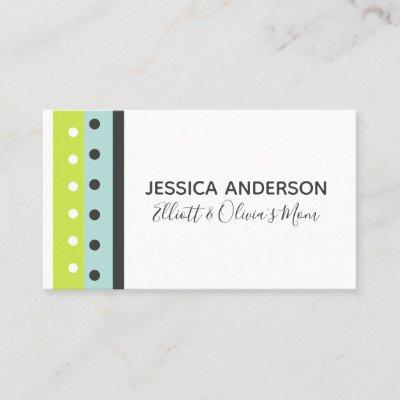 Lime, Blue and Gray Dots and Stripes Calling Card
