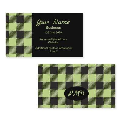 Lime Green Black Buffalo Plaid Check Monogram