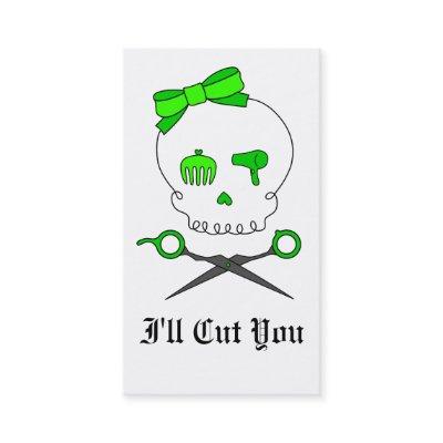 Lime Green Hair Stylist Skull & Scissor Crossbones Appointment Card
