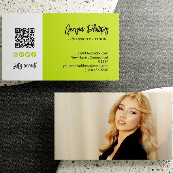 Lime Green QR Code Photo Social Media Icons