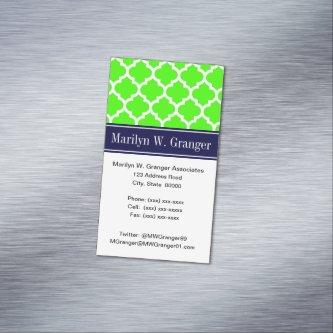 Lime White Moroccan #5 Navy Blue Name Monogram  Magnet