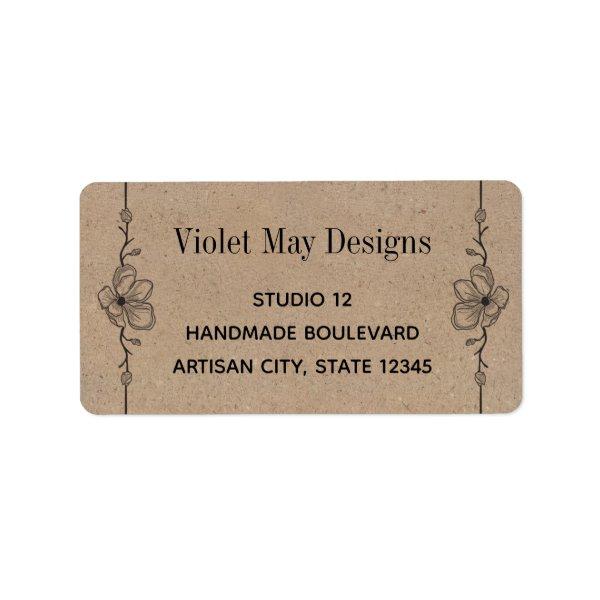 Line Drawn Floral Border Rustic Kraft Look Address Label