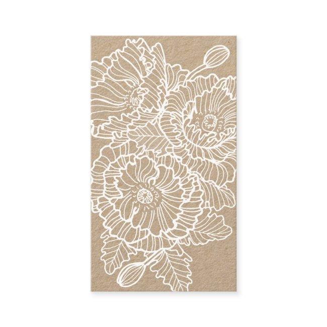 Lineart flowers poppies white on kraft paper