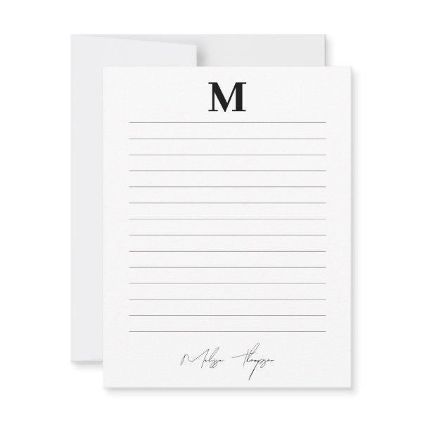 Lined Initial & Name Personal Signature Script Note Card