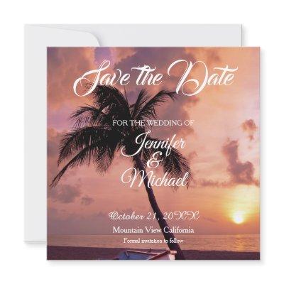 Linen Save the Date Wedding Palm Trees Exotic