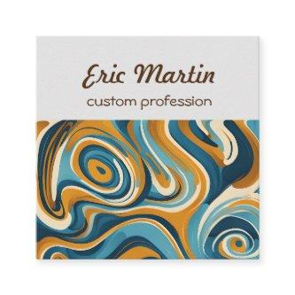 Liquid Swirl Ochre Blue Trippy Pattern Square
