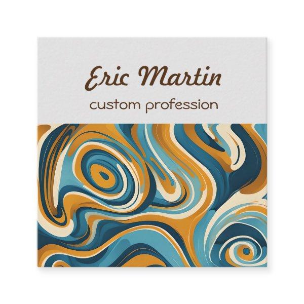 Liquid Swirl Ochre Blue Trippy Pattern Square