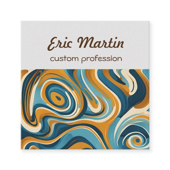 Liquid Swirl Ochre Blue Trippy Pattern Square