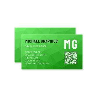 Lite green geometric mesh pattern QR code Monogram