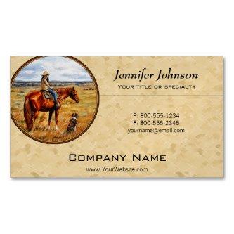 Little Cowgirl on Cattle Horse Yellow  Magnet