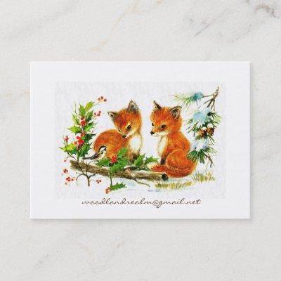 Little Foxes and Chickadee in the Snow