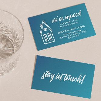 Little House "We've Moved" Teal & Blue Ombre Card
