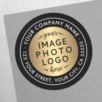 Logo black and golden gradient return address classic round sticker