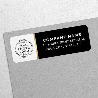 Logo black white faux golden border return address label