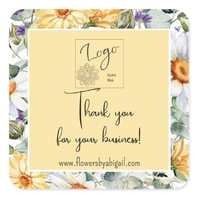 Logo Daisy Floral Handmade Crafting Business Promo Square Sticker