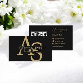 Logo gold initials hair makeup qr code