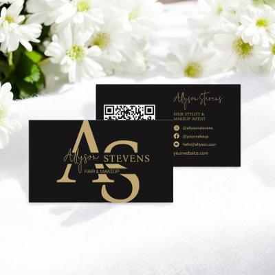Logo gold initials hair makeup qr code