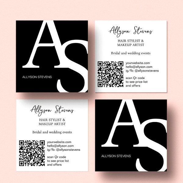 Logo initials Black white bold makeup qr code Square
