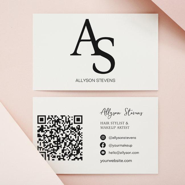 Logo initials Black white hair makeup qr code