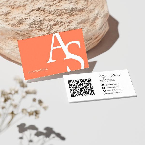Logo initials coral orange bold makeup qr code