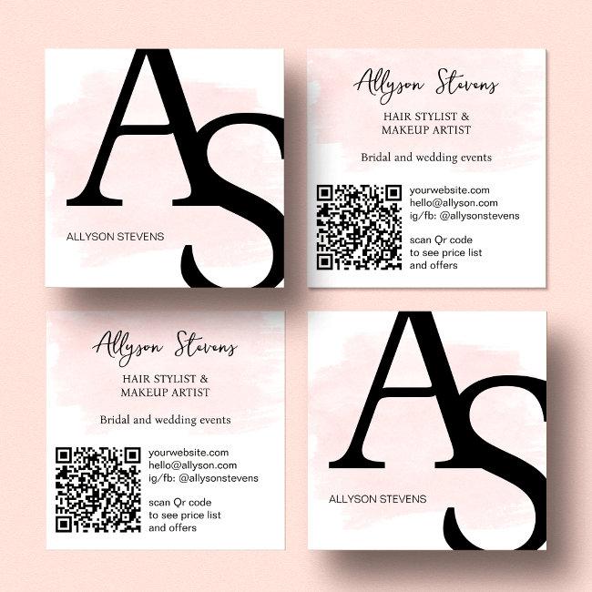 Logo initials pink brush bold makeup qr code square