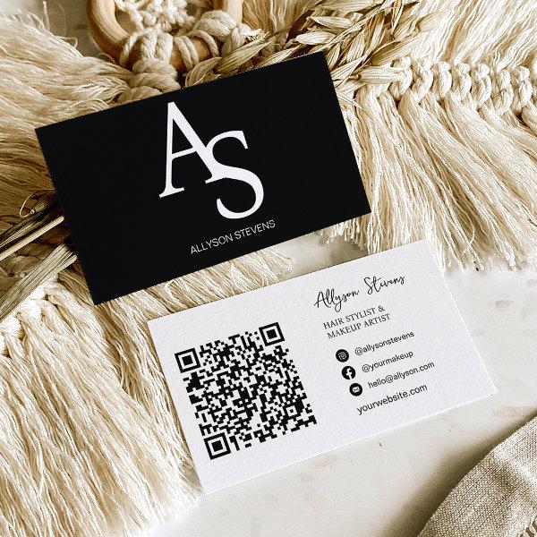 Logo initials white black hair makeup qr code