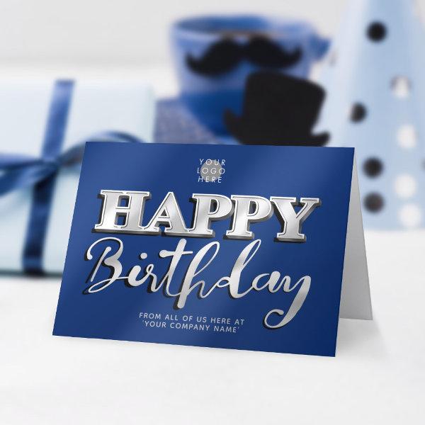 Logo Navy Blue Silver Lettering Business Birthday Card