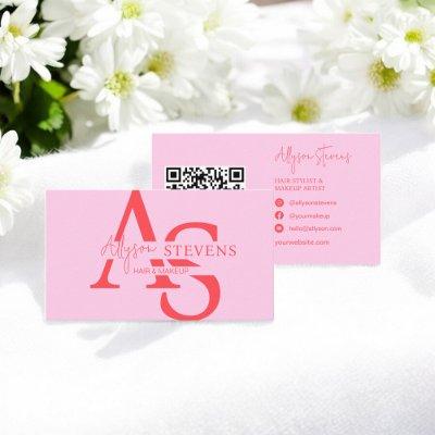 Logo pink initials hair makeup qr code