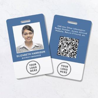 Logo QR Code Blue Employee Photo ID Badge