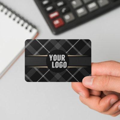 Logo & QR Code Charcoal Grey Plaid Modern Branded