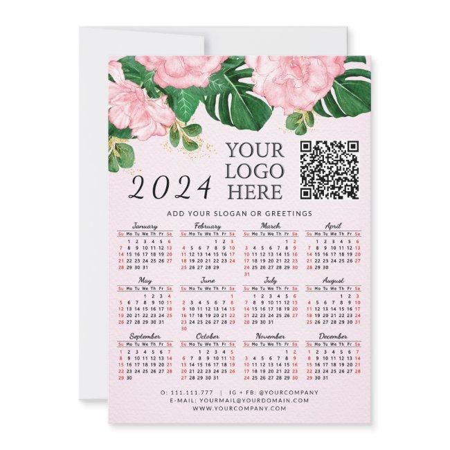 Logo QR Code Floral Pink 2024 Calendar Your Card