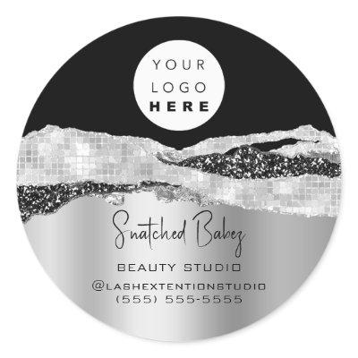 Logo QR Code Hairdresser Makeup Gray Silver Shop Classic Round Sticker
