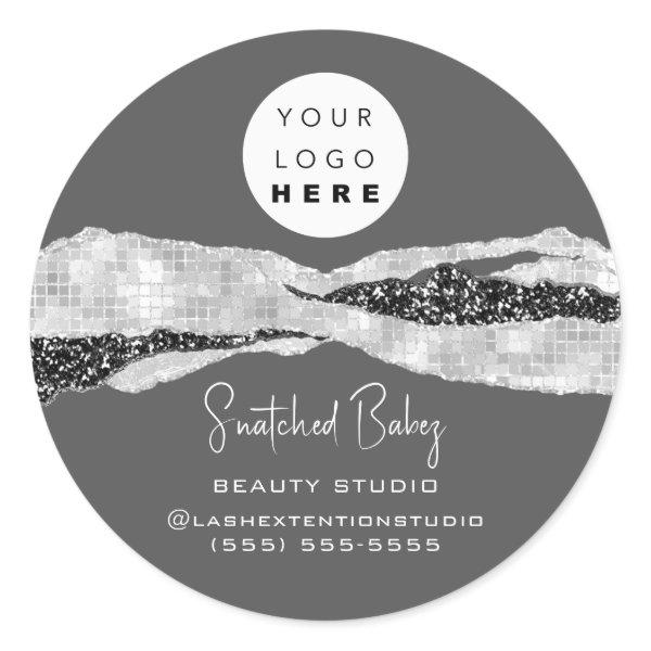 Logo QR Code Hairdresser Makeup Gray Silver SPA Classic Round Sticker
