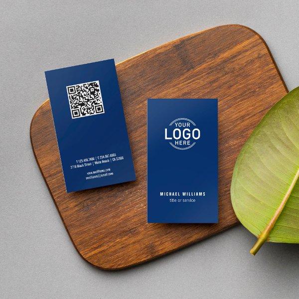 Logo QR Code Minimalist Navy Blue Modern Custom