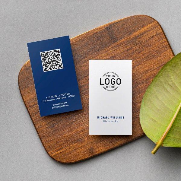 Logo QR Code Minimalist White Navy Blue Custom