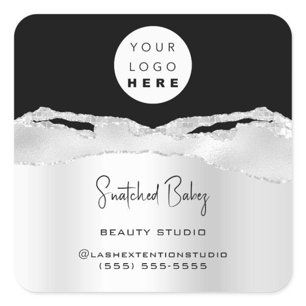 Logo QR Code Online Shop Glitter Silver Gray Square Sticker