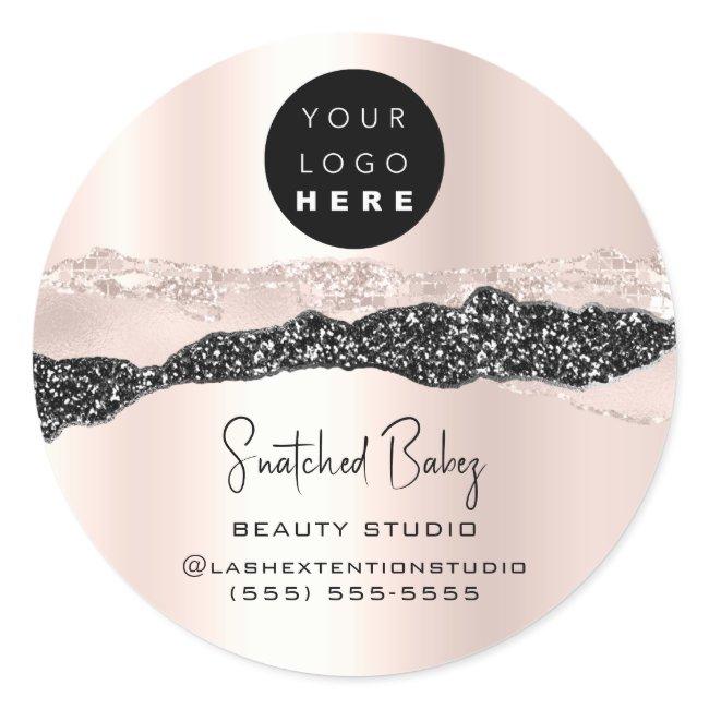 Logo QR Code Online Shop Silver Glitter Rose Blush Classic Round Sticker