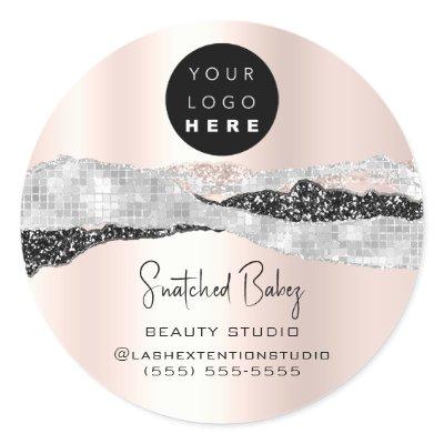Logo QR Code Online Shop Silver Glitter Rose Classic Round Sticker
