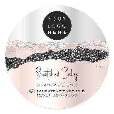 Logo QR Code Online Shop Silver Glitter Rose Gray Classic Round Sticker