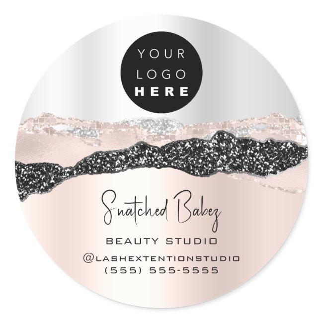 Logo QR Code Online Shop Silver Glitter Rose Gray Classic Round Sticker