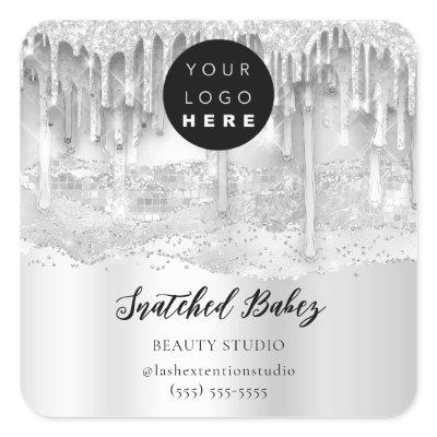 Logo QR Code Online Shop Strokes Silver Gray Drips Square Sticker