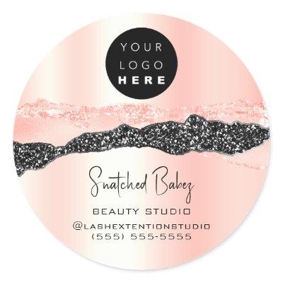 Logo QR Code Online Shop Thank Glitter Pink Rose Classic Round Sticker