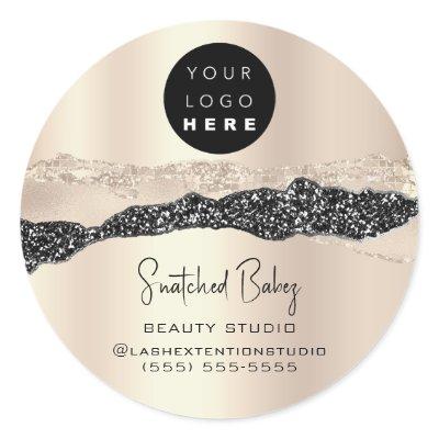 Logo QR Code Online Shop Thank Glitter Rose Gold Classic Round Sticker