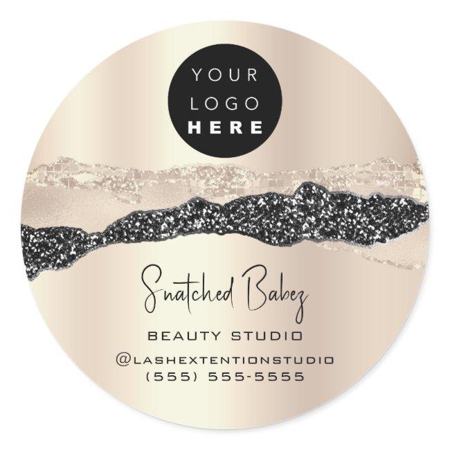 Logo QR Code Online Shop Thank Glitter Rose Gold Classic Round Sticker