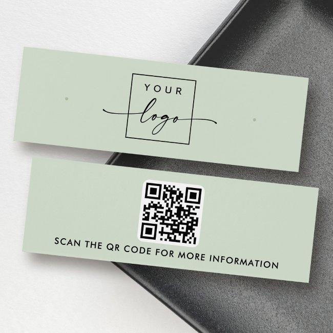Logo QR code sage green stud earring display card