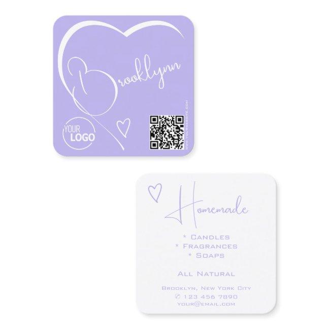 Logo QR Code Template Calligraphy Lilac Heart Square