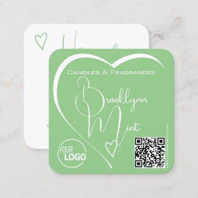 Logo QR Code Template Calligraphy Mint Green Heart Square
