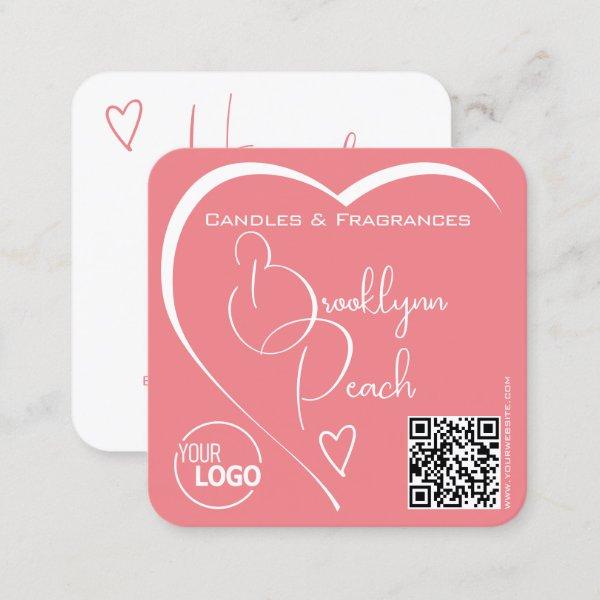 Logo QR Code Template Calligraphy Pink Blush Heart Square