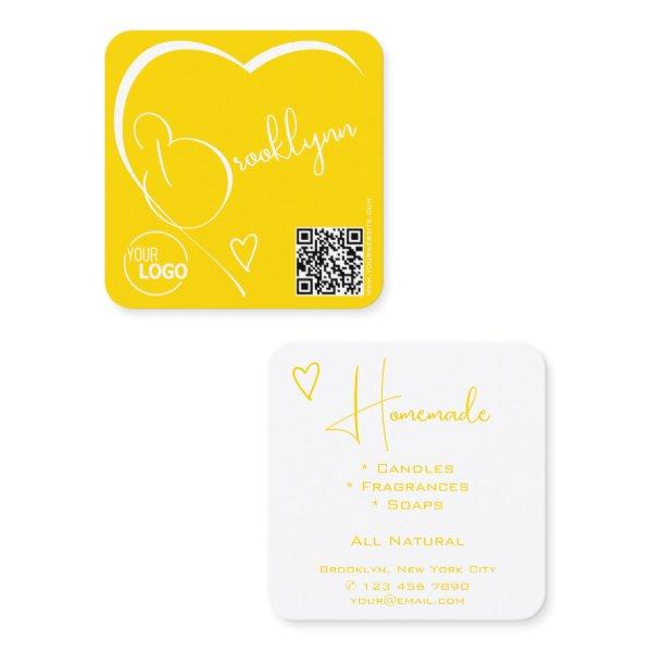 Logo QR Code Template Calligraphy Yellow Heart Square
