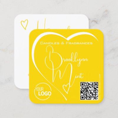 Logo QR Code Template Calligraphy Yellow Heart Square